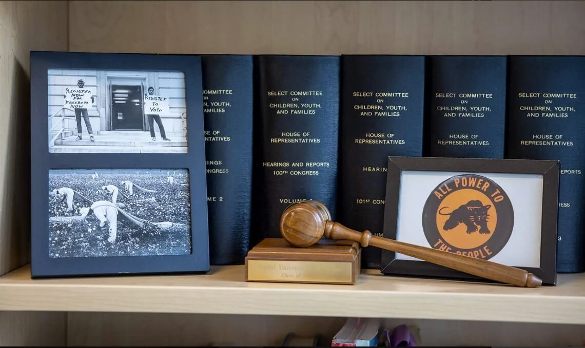 books on Brandi Slaughter's office shelf