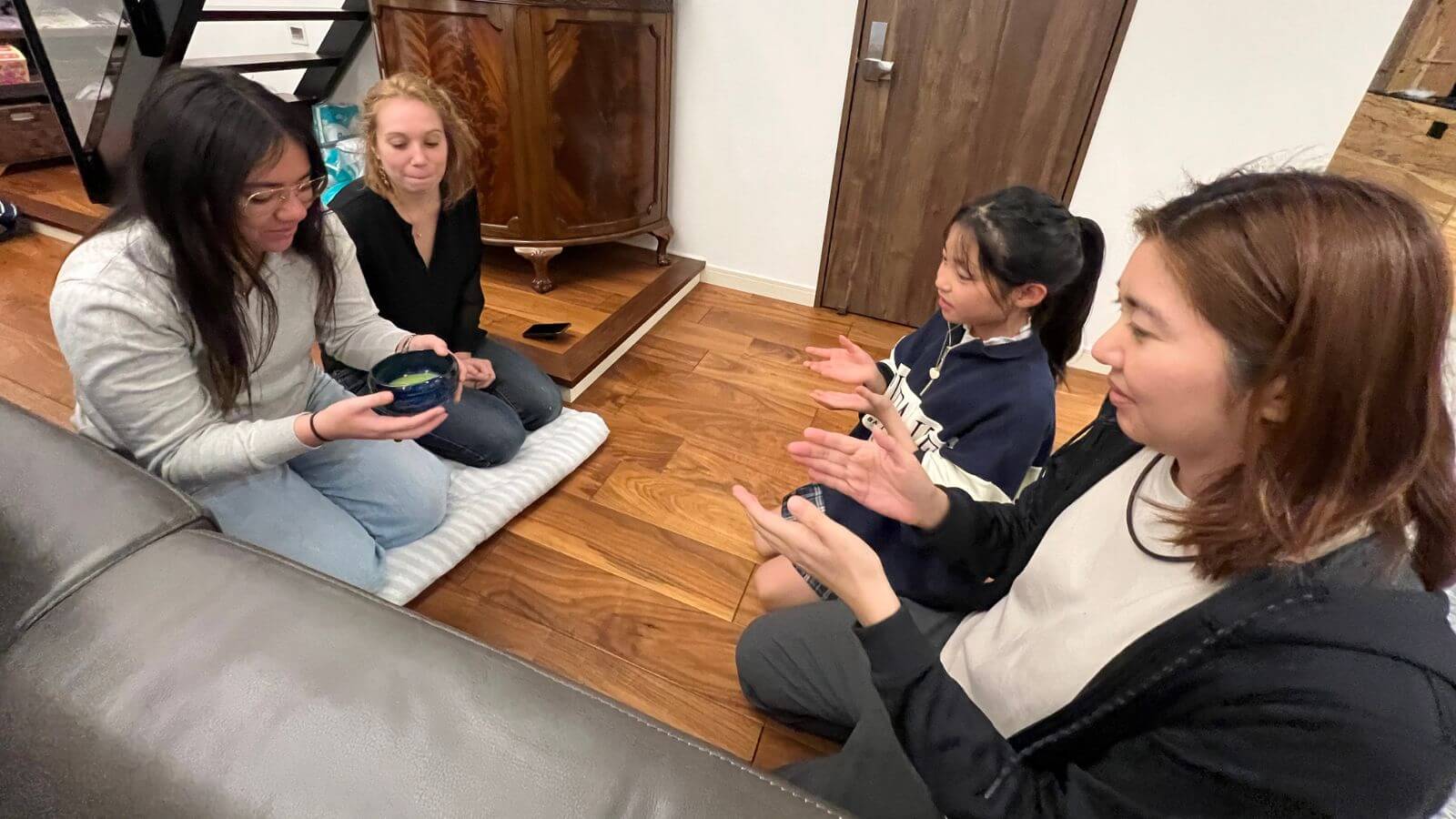 Emily Dodge having a traditional Japanese tea ceremony with her host family