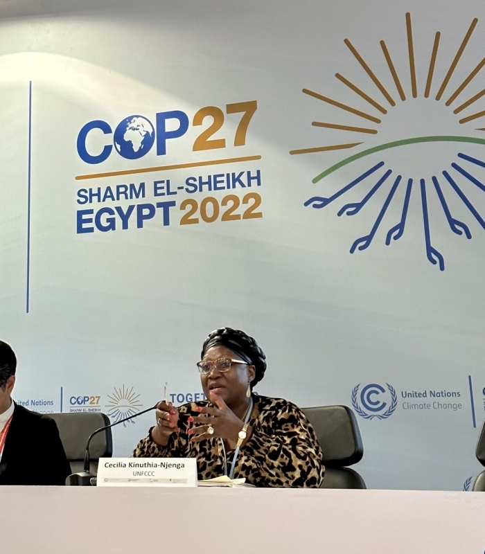 picture of UNFCCC Director of Intergovernmental Support and Collective Progress Cecilia Njenga at COP27 Global Stocktake event. 