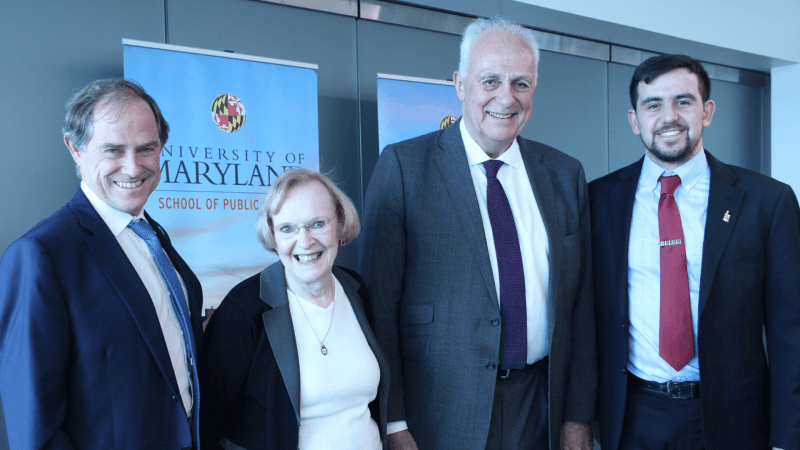 group photo of Dean Orr, Betty Duke, Mark Malloch-Brown, and Micah Pickus at Brody forum