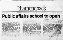 Diamondback article with the headline "Public affairs school to open"