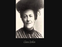 Screenshot of a YouTube video with a black background and photo of Clara Zetkin