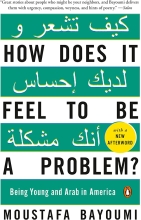 Cover of "How Does It Feel to Be a Problem" green and white stripes with Arabic text