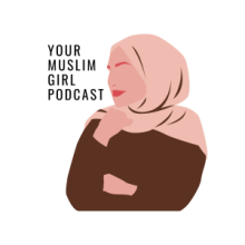 Logo of "This Muslim Girl" podcast, an illustration of a woman wearing hijab on a white background