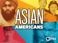 Images of people of APIDA ethnicity on a colored background with "ASIAN AMERICANS" in white in the center