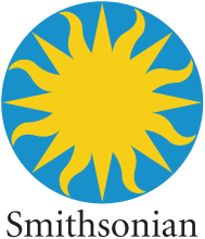 Logo of the Smithsonian Institute, a yellow sun in a blue circle