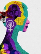 side profile image of a woman that has colors and graphics over it