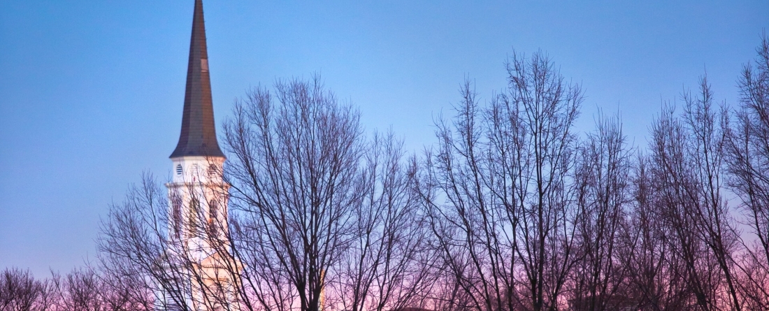 Steeple at sunset