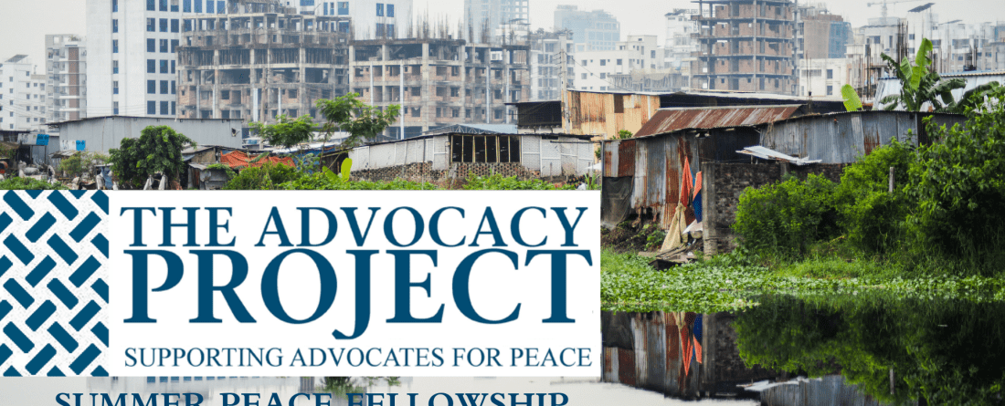 An image of a town in Bangladesh with the Advocacy Project logo on top