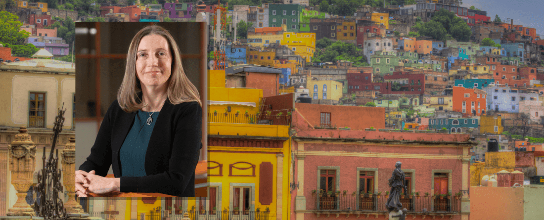 Susan Parker with a background of Guanajuato, Mexico
