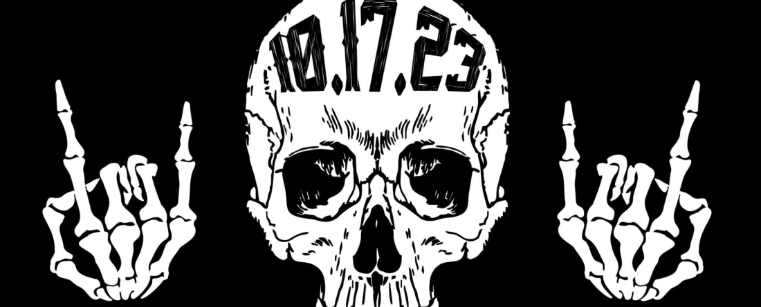 Rock and Roll Skull with event date across forehead