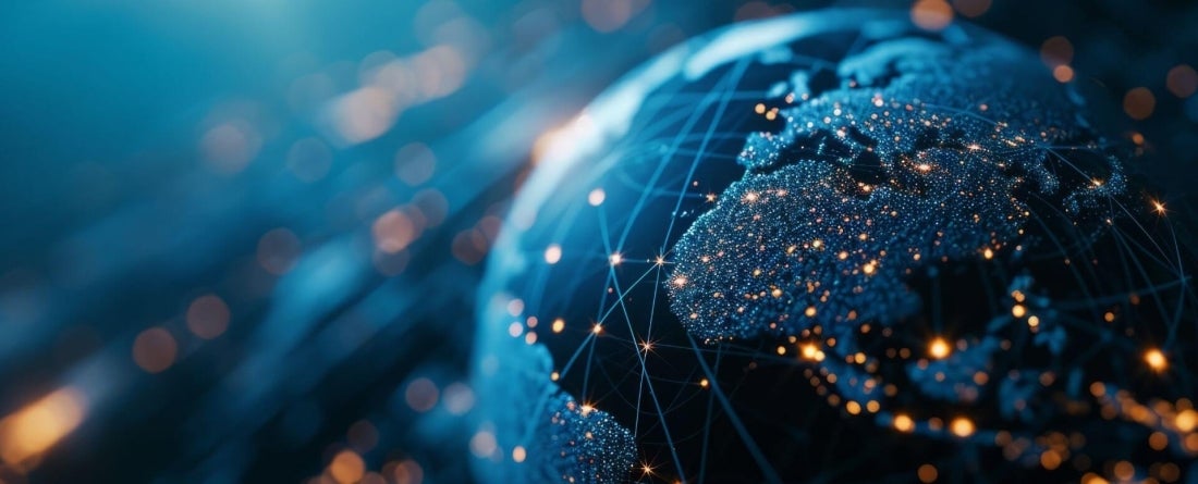 abstract holographic world globe with many connection points 