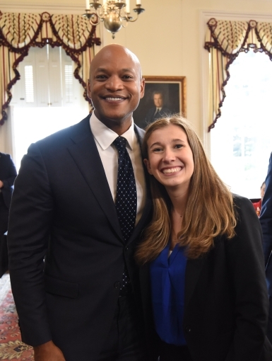 image of Gov. Wes Moore posing with Megan Condon